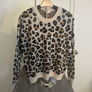 Knox Rose Animal Print Crew Neck Sweater - Black and Brown